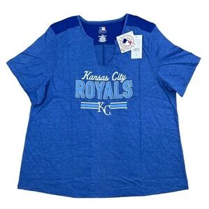 Kansas City Royals T-Shirt Women's 1X Blue Notch Vee Switch Hitter MLB Tee NWT